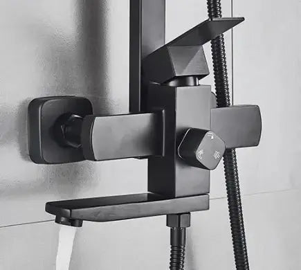 SaniSupreme Arizona Basic opbouw bad doucheset 3 - weg met baduitloop 20 cm. ABS regendouche mat zwart vierkant