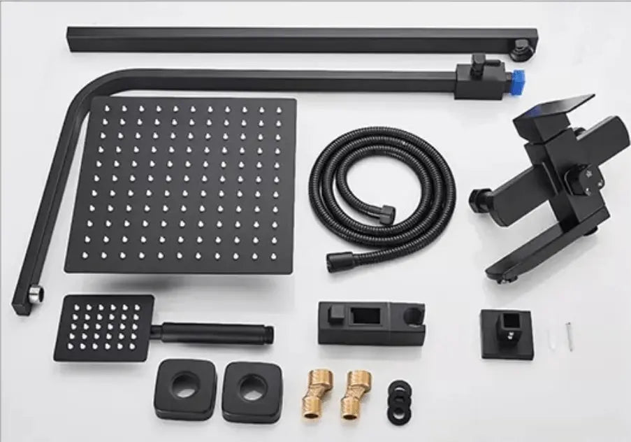 SaniSupreme Arizona opbouw bad doucheset 3 - weg met baduitloop 8 inch regendouche mat zwart vierkant