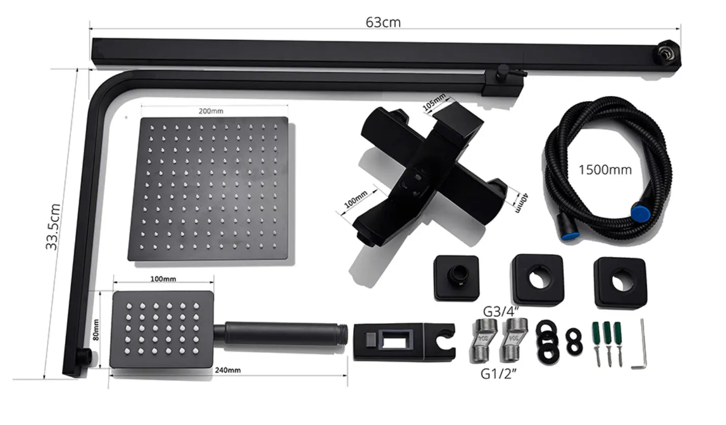 SaniSupreme Arizona opbouw bad doucheset met baduitloop 10 inch regendouche mat zwart vierkant