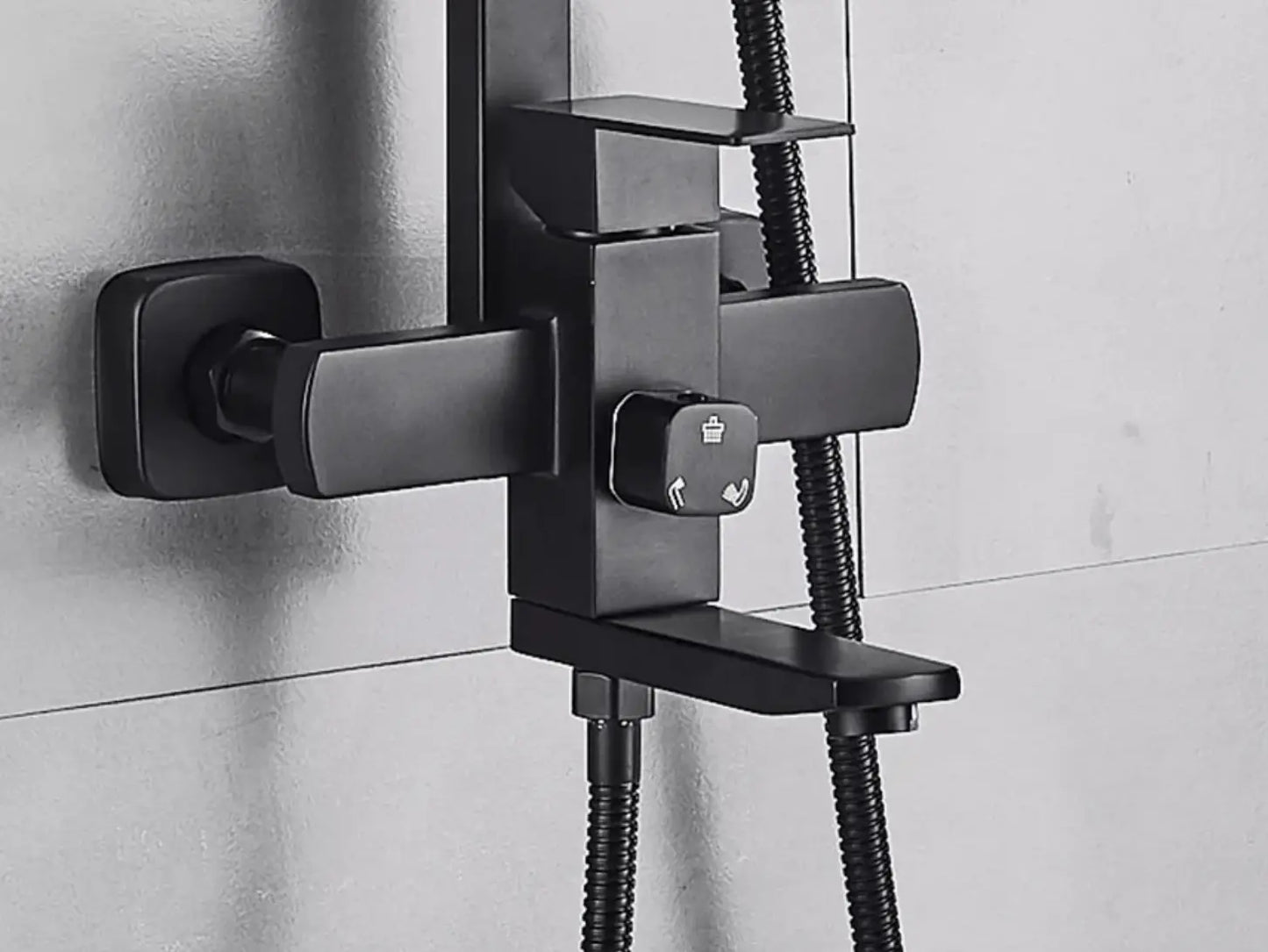 SaniSupreme Arizona opbouw bad doucheset met baduitloop 12 inch regendouche mat zwart vierkant