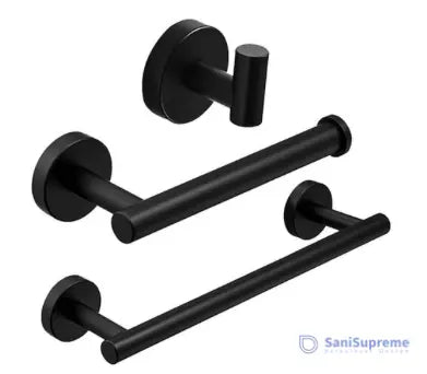 SaniSupreme Badkamerset Brasil: handdoekrek, handoekhaak en toiletrolhouder, mat zwart