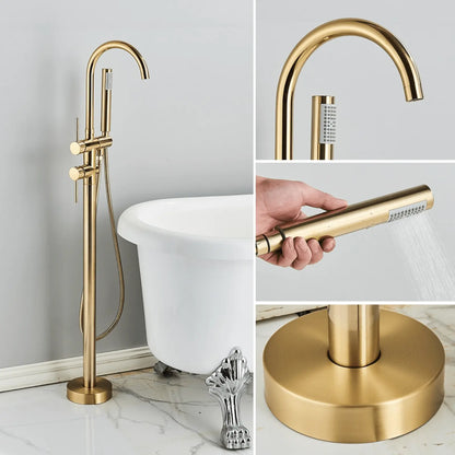 SaniSupreme Badkraan Ancona vrijstaand model met handdouche geborsteld goud