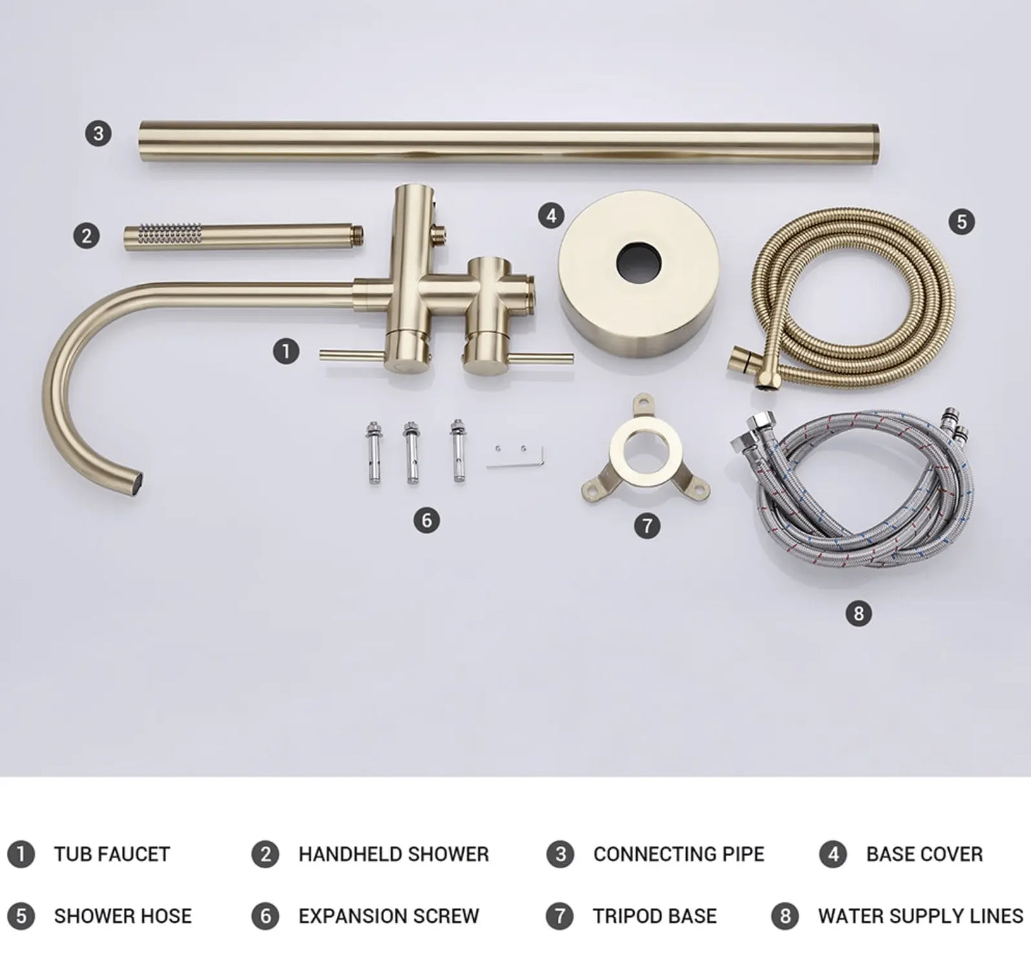 SaniSupreme Badkraan Ancona vrijstaand model met handdouche geborsteld goud