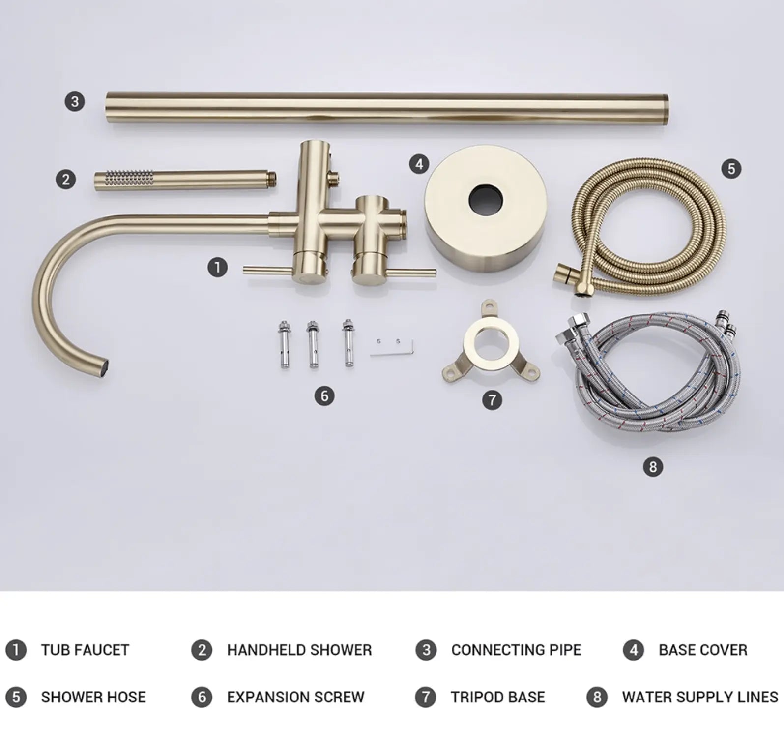 SaniSupreme Badkraan Ancona vrijstaand model met handdouche geborsteld goud