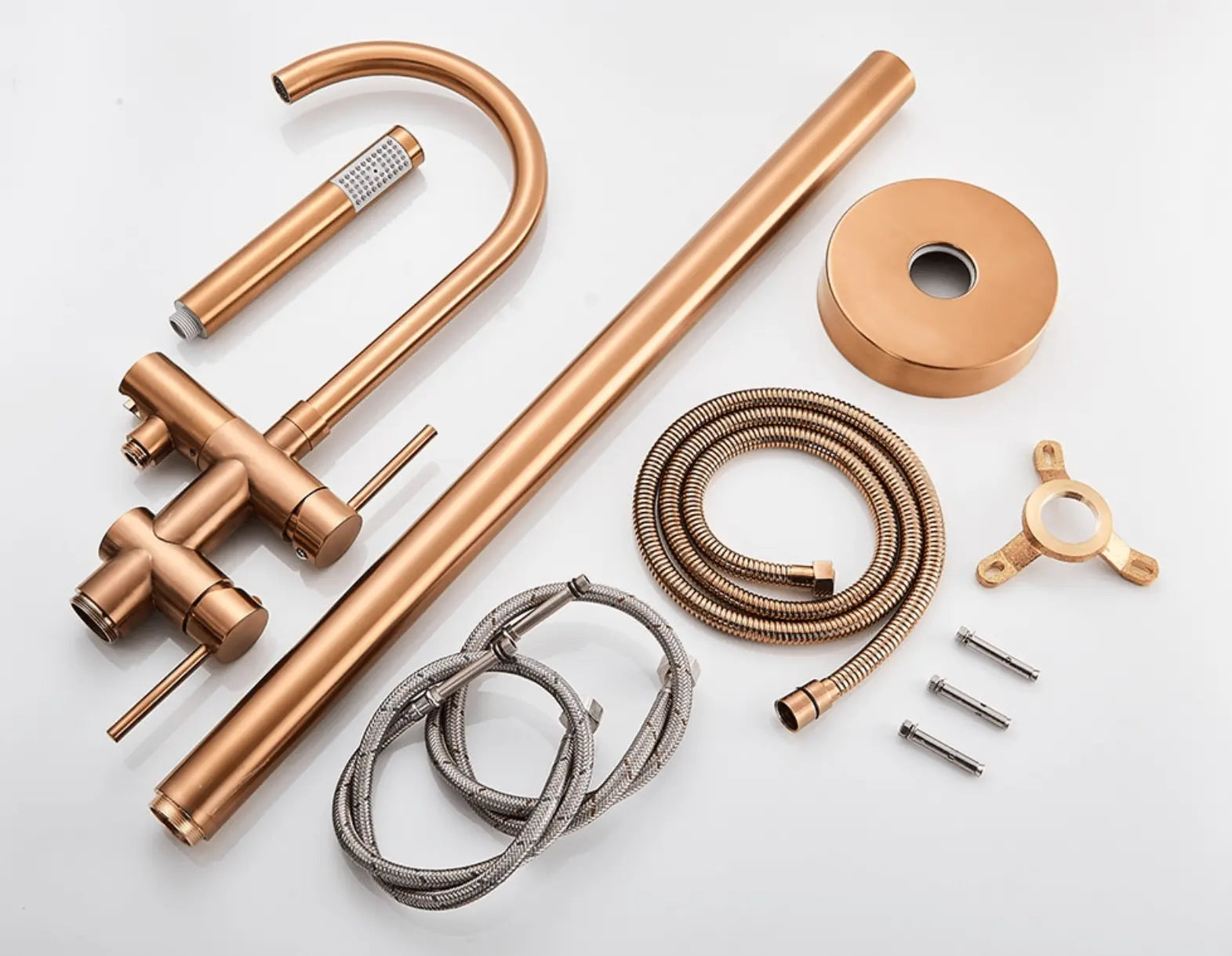 SaniSupreme Badkraan Ancona vrijstaand model met handdouche geborsteld koper