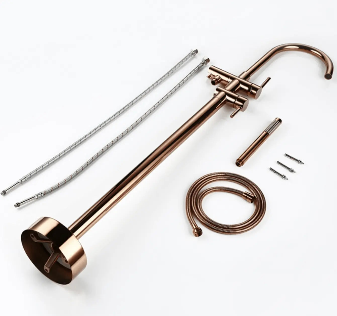 SaniSupreme Badkraan Ancona vrijstaand model met handdouche geborsteld koper