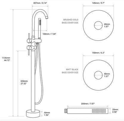 SaniSupreme Badkraan Ancona vrijstaand model met handdouche glanzend goud