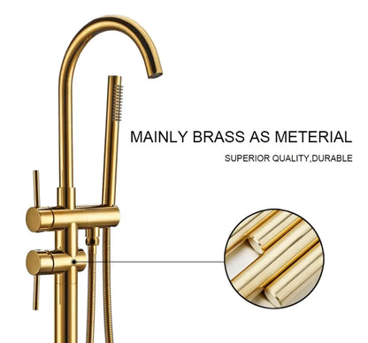 SaniSupreme Badkraan Ancona vrijstaand model met handdouche glanzend goud
