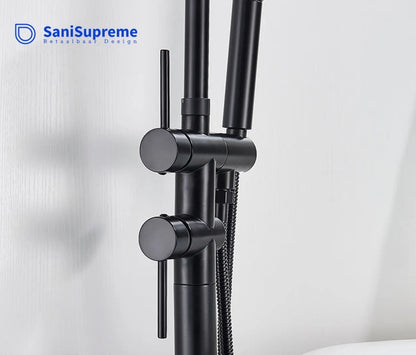 SaniSupreme Badkraan Ancona vrijstaand model met handdouche mat zwart