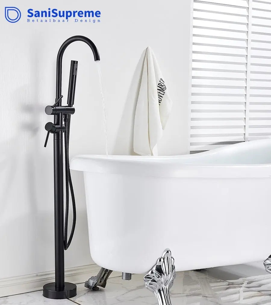 SaniSupreme Badkraan Ancona vrijstaand model met handdouche mat zwart