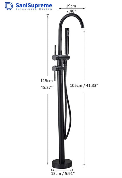 SaniSupreme Badkraan Ancona vrijstaand model met handdouche mat zwart