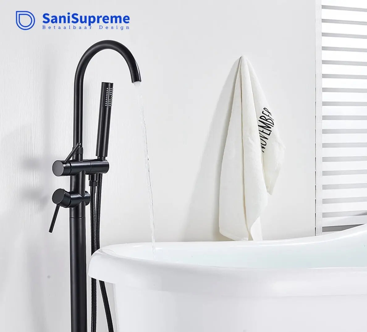 SaniSupreme Badkraan Ancona vrijstaand model met handdouche mat zwart