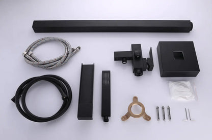 SaniSupreme® Badkraan Bergamo vrijstaand model met handdouche mat zwart