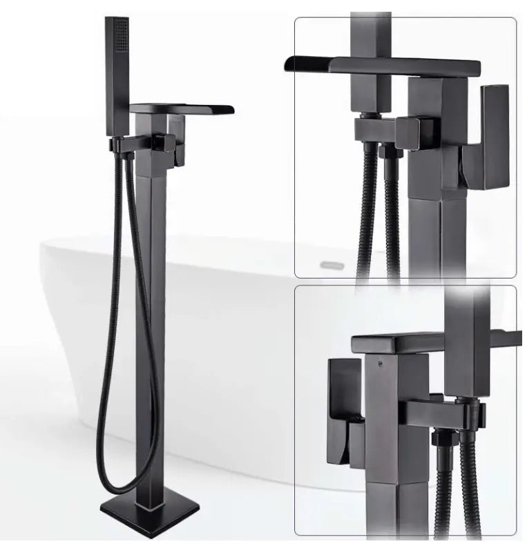 SaniSupreme® Badkraan Bergamo vrijstaand model met handdouche mat zwart