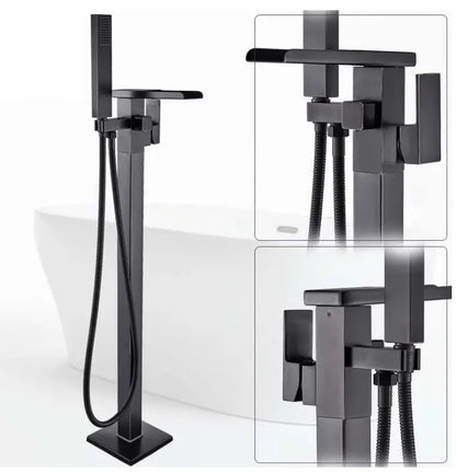 SaniSupreme® Badkraan Bergamo vrijstaand model met handdouche mat zwart