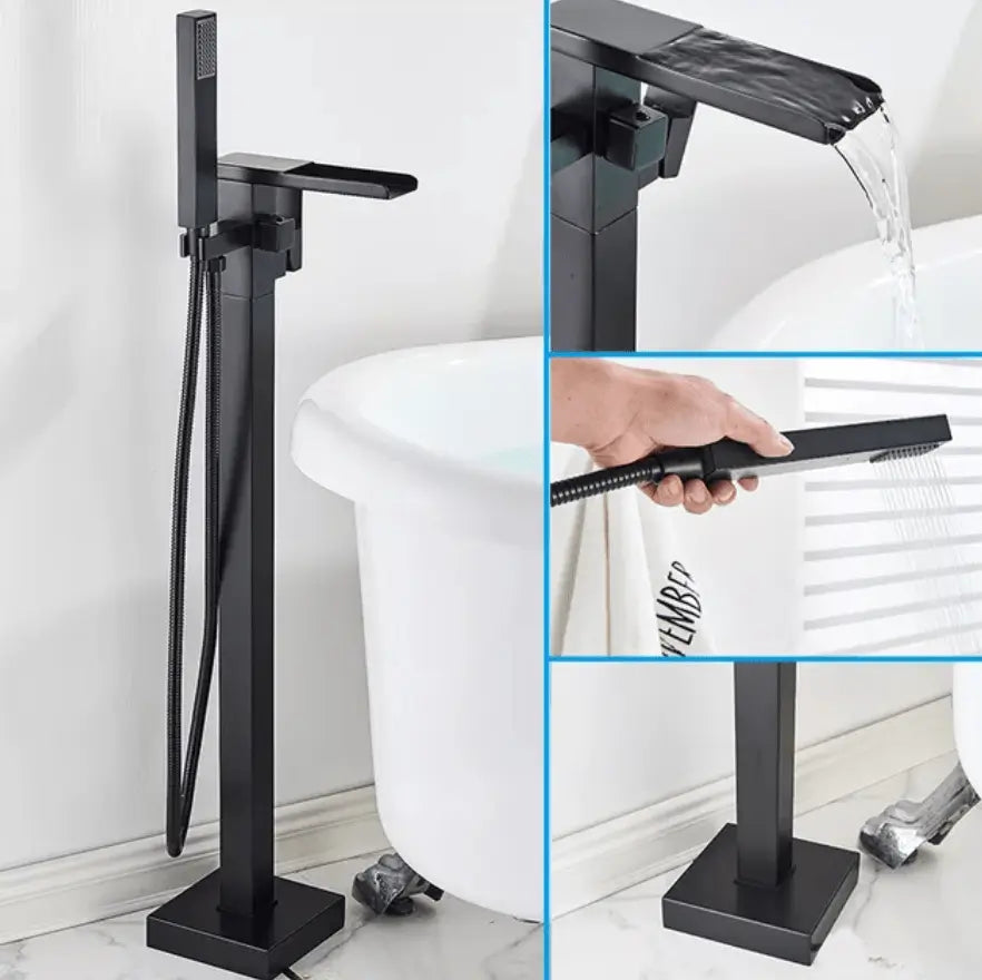 SaniSupreme® Badkraan Bergamo vrijstaand model met handdouche mat zwart