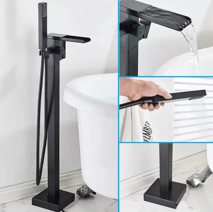 SaniSupreme® Badkraan Bergamo vrijstaand model met handdouche mat zwart