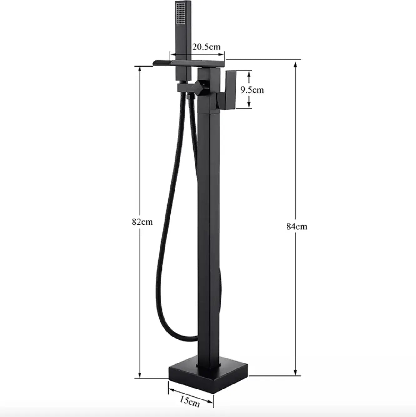 SaniSupreme® Badkraan Bergamo vrijstaand model met handdouche mat zwart