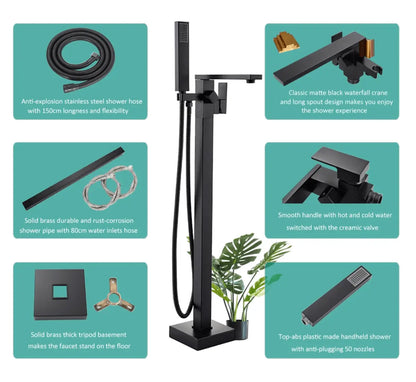 SaniSupreme® Badkraan Bocchi vrijstaand model met handdouche mat zwart