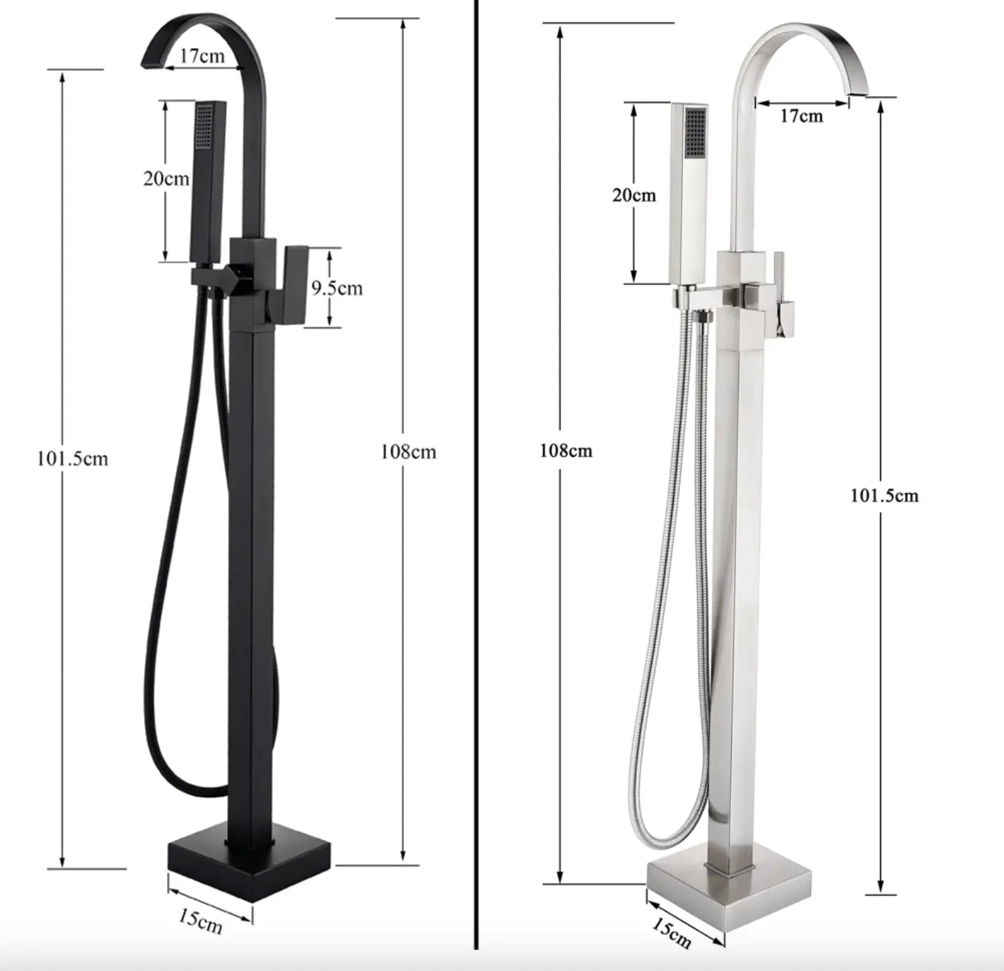 SaniSupreme® Badkraan Florence vrijstaand model met handdouche chroom glans