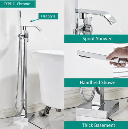 SaniSupreme® Badkraan Luca vrijstaand model met handdouche chroom glans