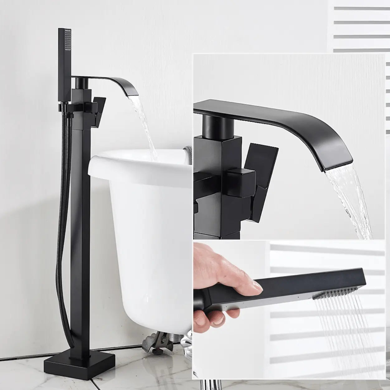 SaniSupreme® Badkraan Luca vrijstaand model met handdouche mat zwart