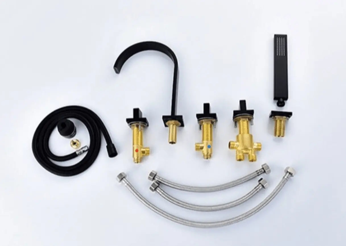 SaniSupreme Badkraan San Marino bad inbouw - opbouw mengkraan model met handdouche mat zwart