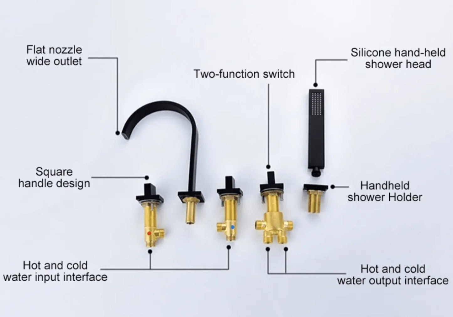 SaniSupreme Badkraan San Marino bad inbouw - opbouw mengkraan model met handdouche mat zwart