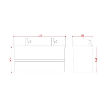 SaniSupreme® Badmeubel Salou 120 Donker Eiken dubbele wastafel keramisch wit