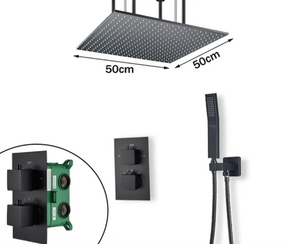 SaniSupreme® Blackline Thermostatisch 2 weg inbouwsysteem 50 cm Plafond Regendouche