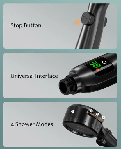 SaniSupreme Bologna waterbesparende Handdouche met Led display en 4 functies zwart