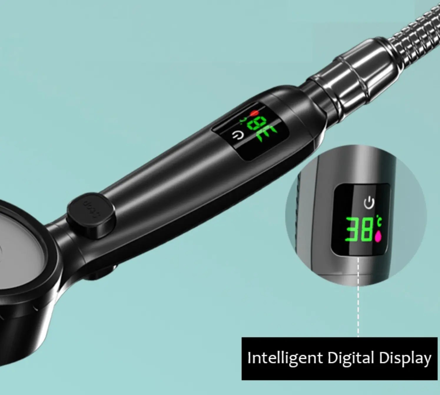 SaniSupreme Bologna waterbesparende Handdouche met Led display en 4 functies zwart