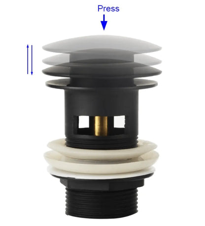 SaniSupreme Bundel Premium Afvoerplug Wastafelplug Clickwaste + overloopplug Mat zwart ontluchtingoverloopplug