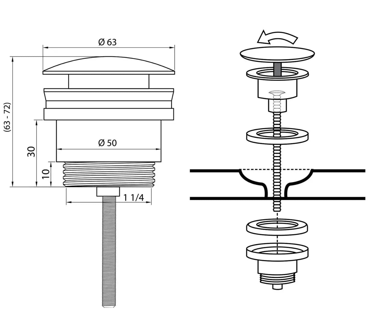 Sanisupreme Clickwaste afvoerplug Differenz mat zwart