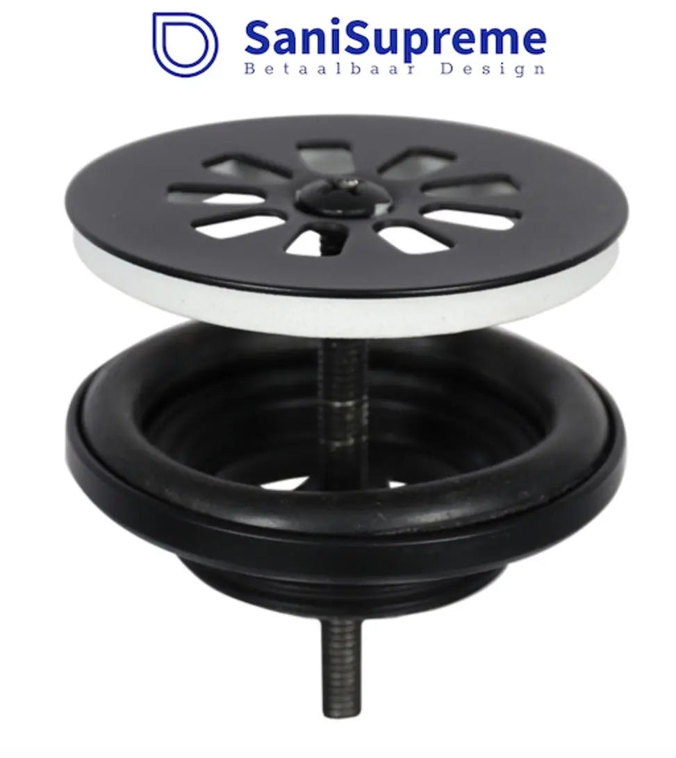 SaniSupreme Complete Fonteinset set | keramiek wastafel wit | toiletkraan zwart | sifon zwart