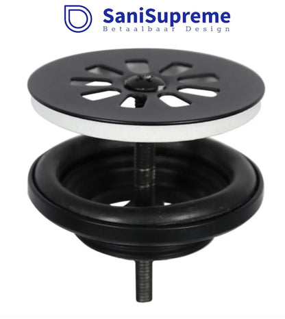 SaniSupreme Complete Fonteinset set | keramiek wastafel wit | toiletkraan zwart | sifon zwart