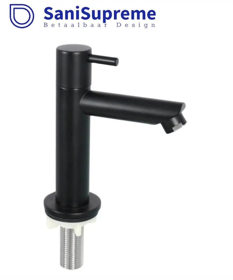 SaniSupreme Complete Fonteinset set | keramiek wastafel wit | toiletkraan zwart | sifon zwart