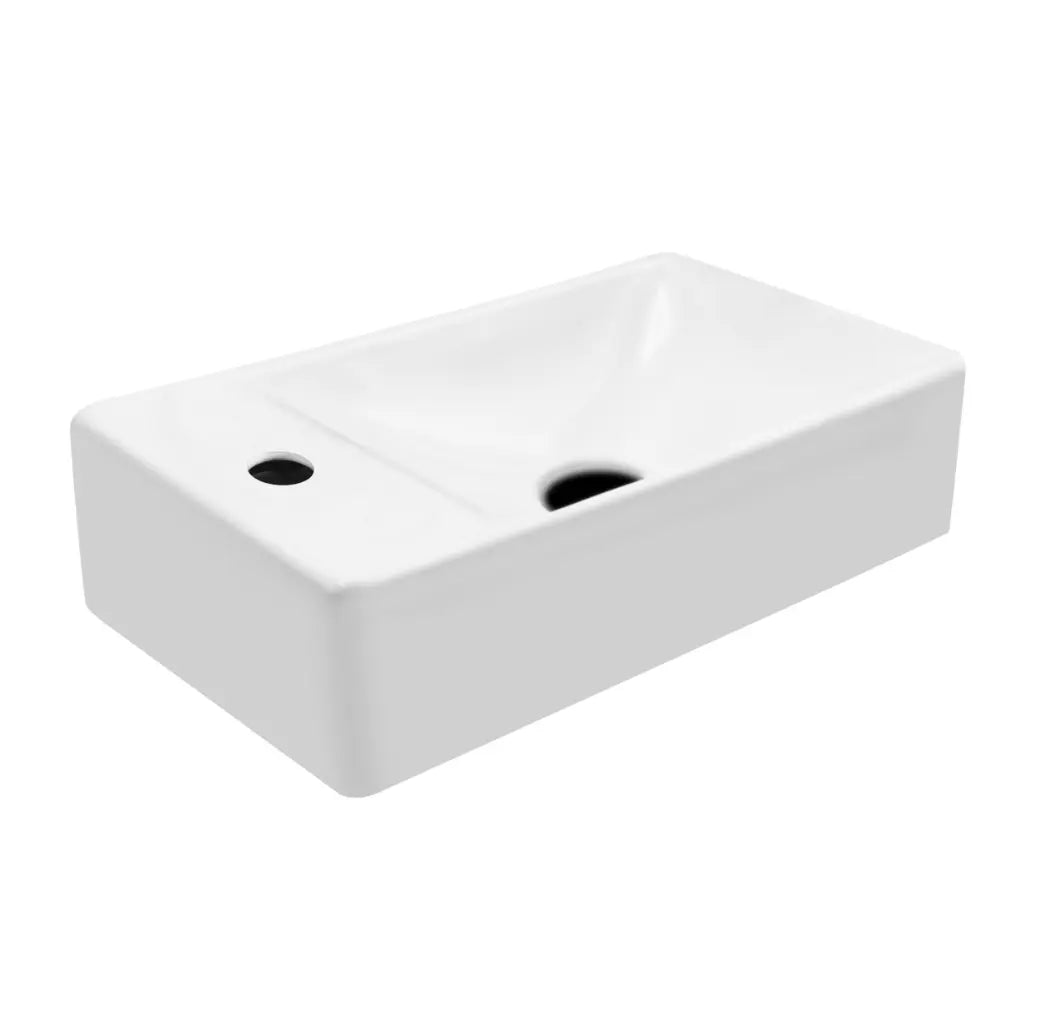 SaniSupreme Creavit Aloni fontein Pisa 37,5x22cm - glans wit - kraangat links