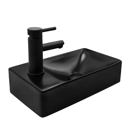 SaniSupreme Creavit Aloni fontein Pisa 37,5x22cm - mat zwart - kraangat links