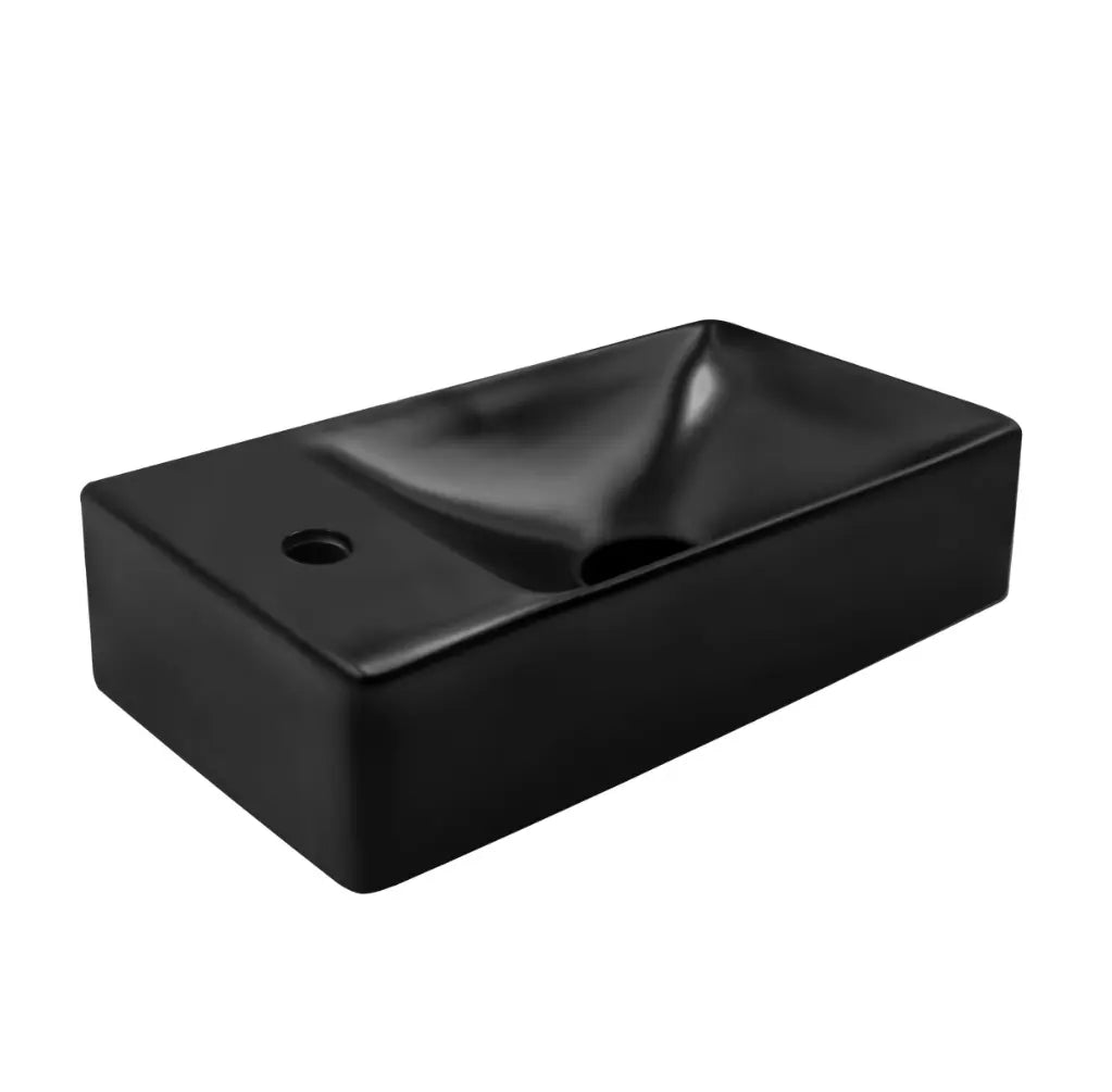 SaniSupreme Creavit Aloni fontein Pisa 37,5x22cm - mat zwart - kraangat links