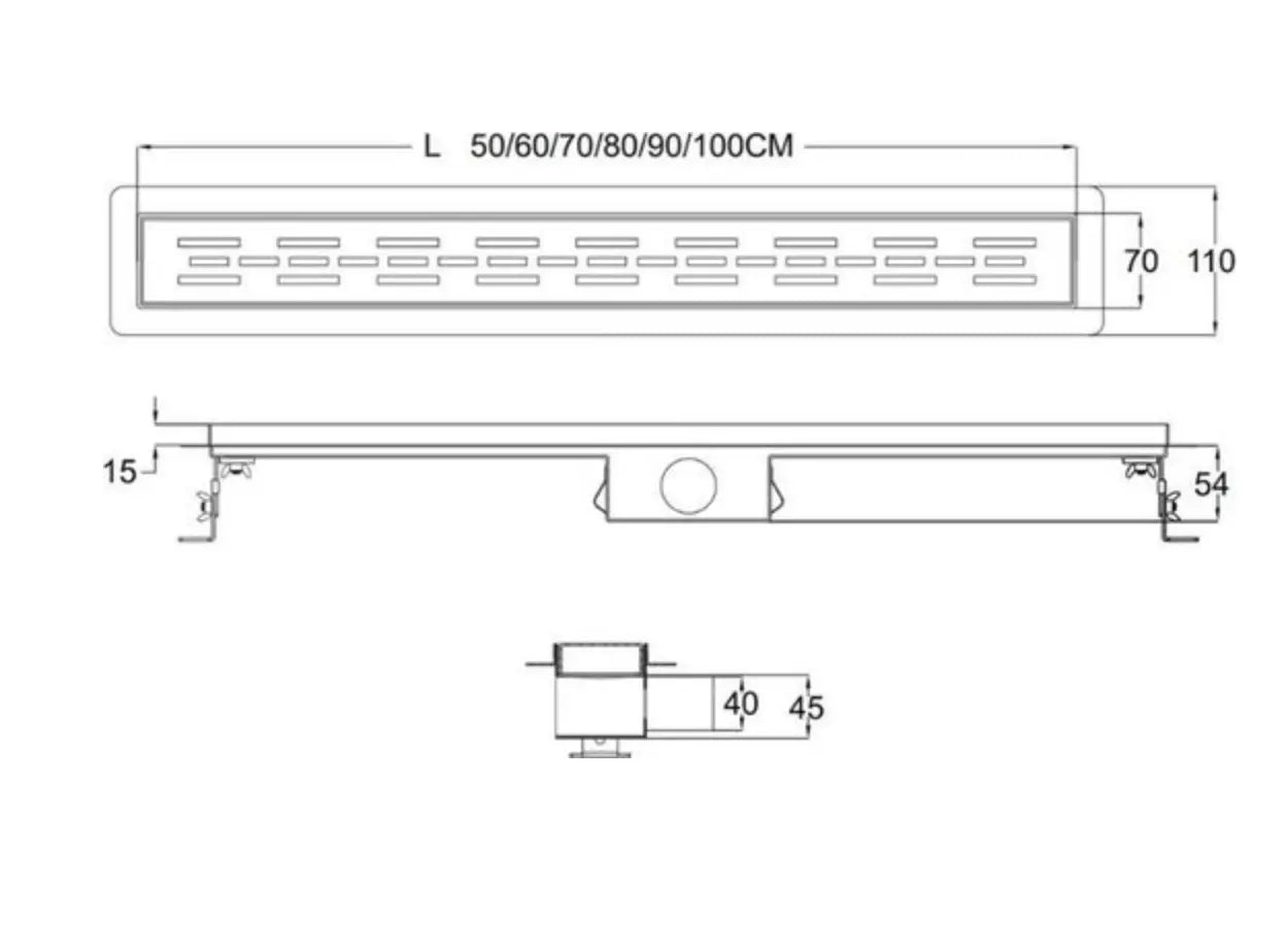 SaniSupreme Creavit RVS Douchedrain Mat Zwart met Flens 100 cm - Douchegoot uitneembaar sifon