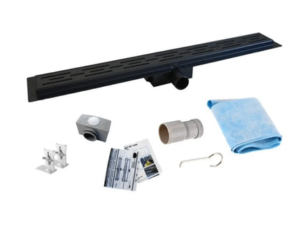 SaniSupreme Creavit RVS Douchedrain Mat Zwart met Flens 80 cm - Douchegoot uitneembaar sifon