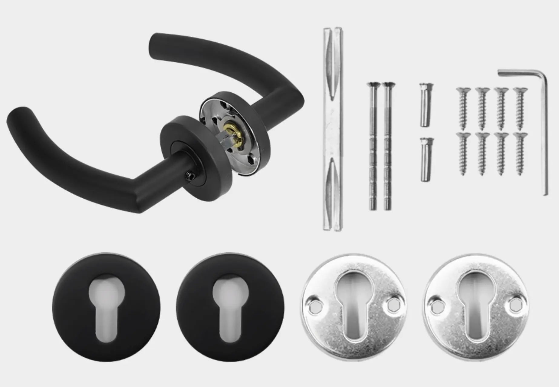 SaniSupreme deurkruk, deurgreep, complete set (2 stuks) met slotgaten en materiaal mat zwart