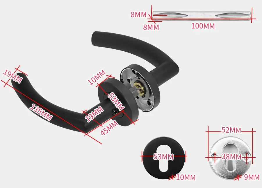 SaniSupreme deurkruk, deurgreep, complete set (2 stuks) met slotgaten en materiaal mat zwart