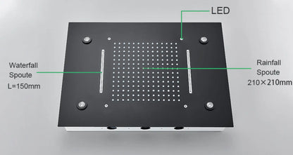 SaniSupreme Digitale Doucheset Manhattan Premium 3- weg LCD regendouche met LED Plafond Inbouwdouche 50 x 35 cm. Mat Zwart