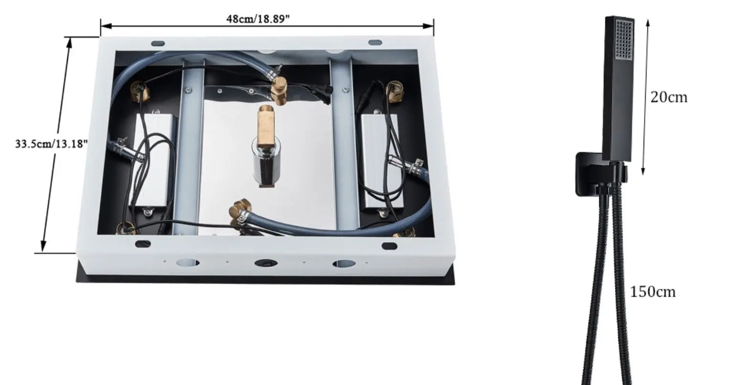 SaniSupreme Digitale Doucheset Manhattan Premium 3- weg LCD regendouche met LED Plafond Inbouwdouche 50 x 35 cm. Mat Zwart