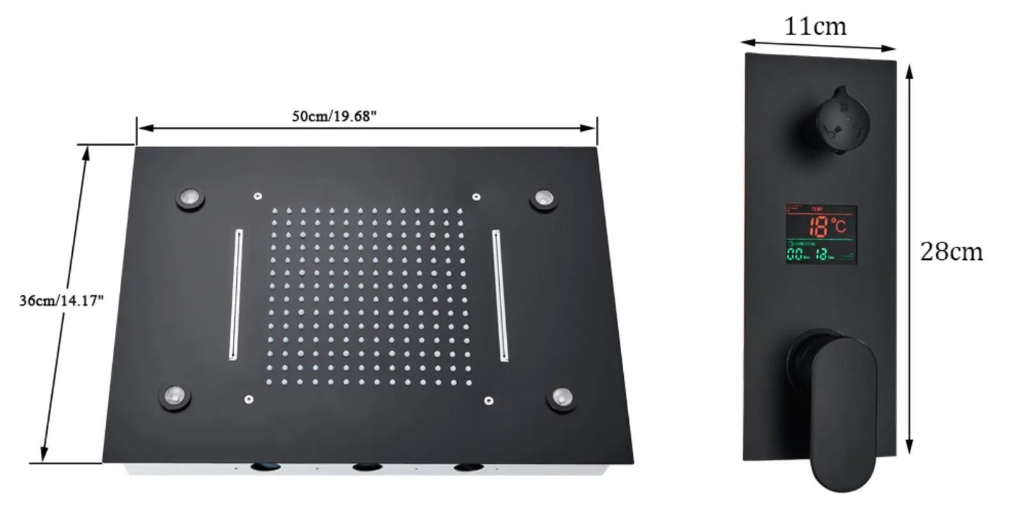 SaniSupreme Digitale Doucheset Manhattan Premium 3- weg LCD regendouche met LED Plafond Inbouwdouche 50 x 35 cm. Mat Zwart