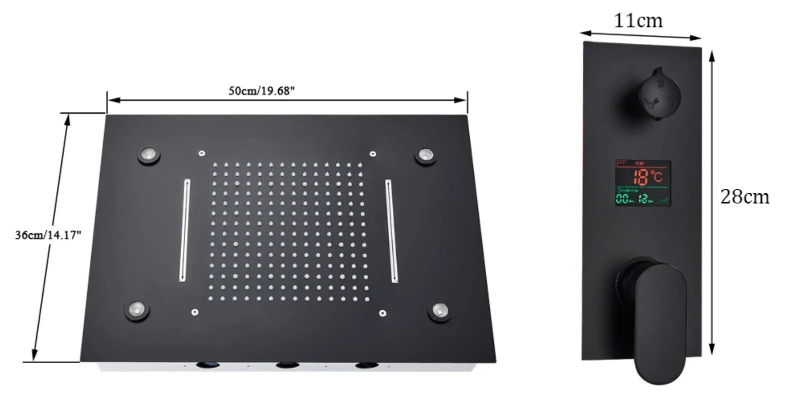 SaniSupreme Digitale Doucheset Manhattan Premium 3- weg LCD regendouche met LED Plafond Inbouwdouche 50 x 35 cm. Mat Zwart