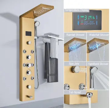 SaniSupreme® Douchepaneel Opbouwdouche Sardinia LCD Premium goud