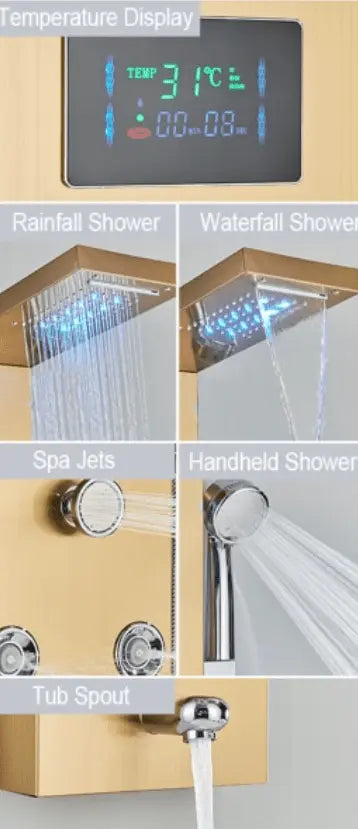 SaniSupreme® Douchepaneel Opbouwdouche Sardinia LCD Premium goud